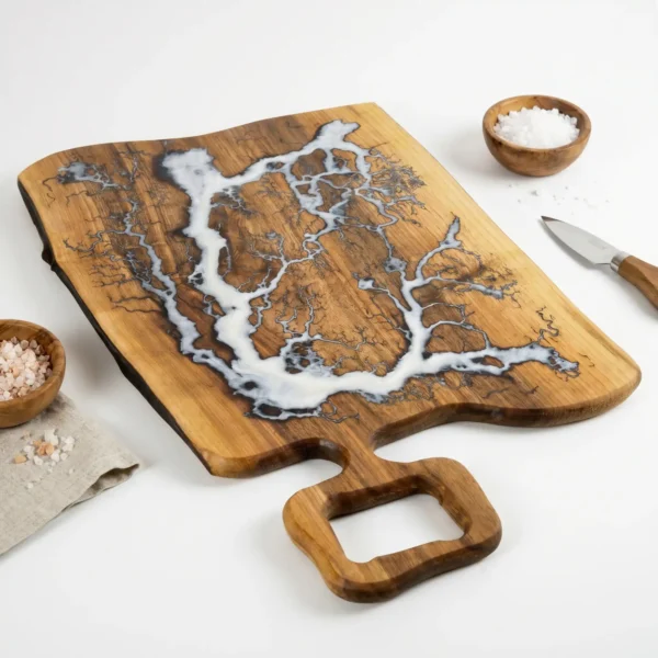 Tocator/Platou din lemn de nuc si rasina 58x35cm