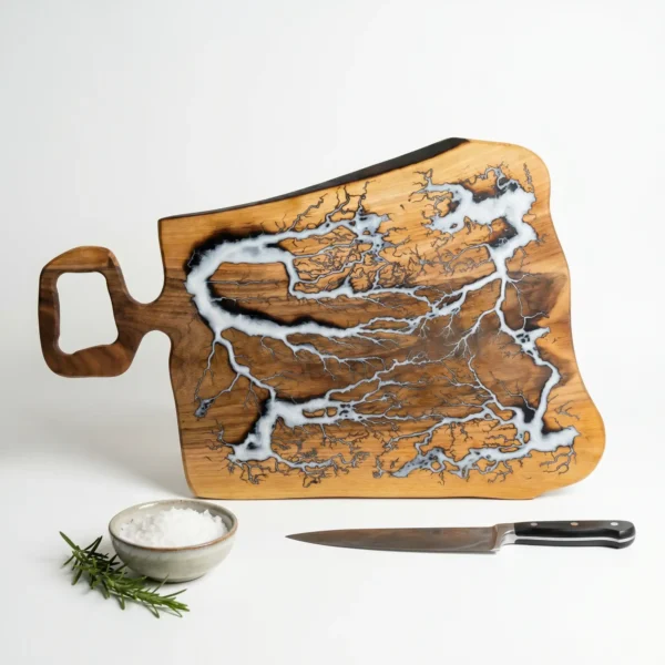 Tocator/Platou din lemn de nuc si rasina 61x40cm