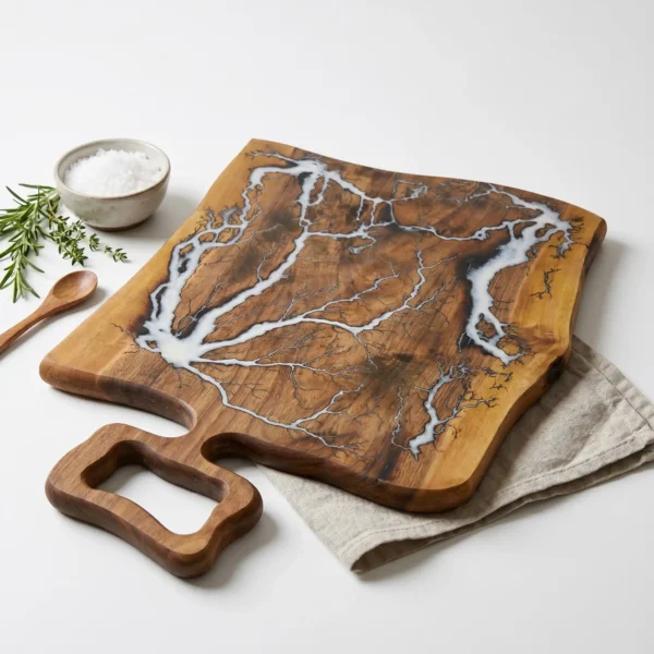 Tocator/Platou din lemn de nuc si rasina 61x37cm