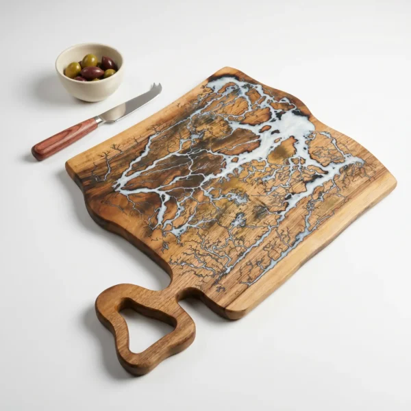 Tocator/Platou din lemn de nuc si rasina 58x42cm
