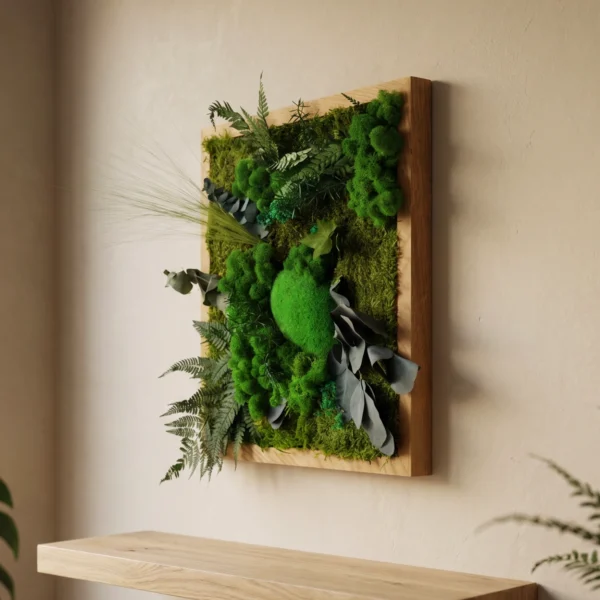 Alternative view of Tablou cu Plante Stabilizate 42x42cm — Eucalipt și Ramă Lemn Natur